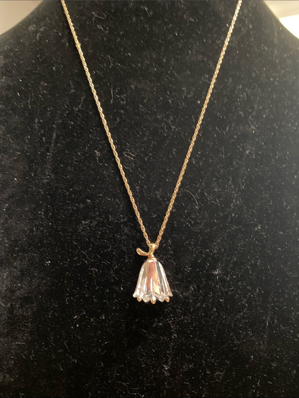 Delicate Gold-Tone Bell Crystal Pendant Necklace